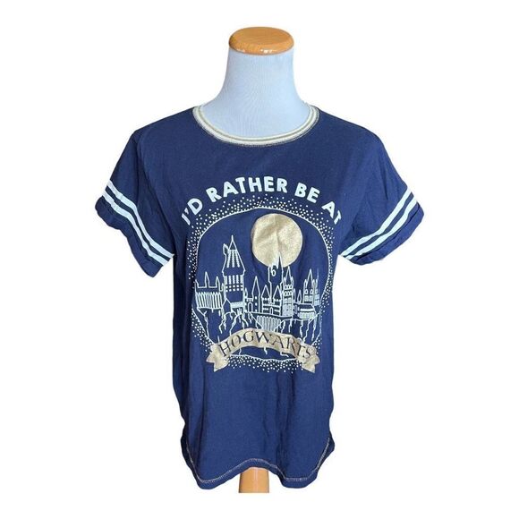 Womens Harry Potter I’d Rather Be at Hogwarts Metallic Stitched Graphic Tee - L - Picture 1 of 1